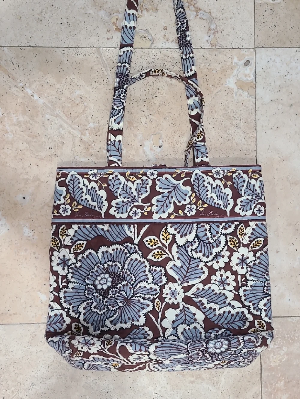 Vera Bradley Brown Tote with Light Blue Floral Print